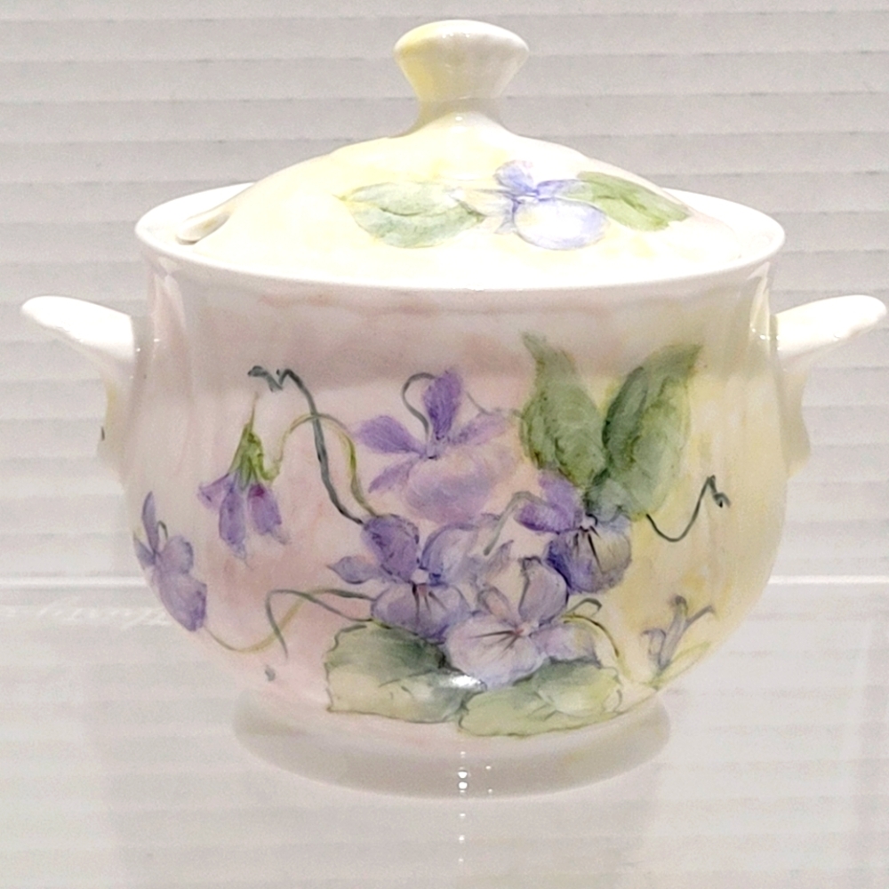Nikko Purple Pansies Sugar Bowl & Lid  The Manor Collection